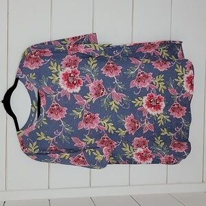 NWOT LOFT Plus 16/18 pink & blue floral cotton tee shirt